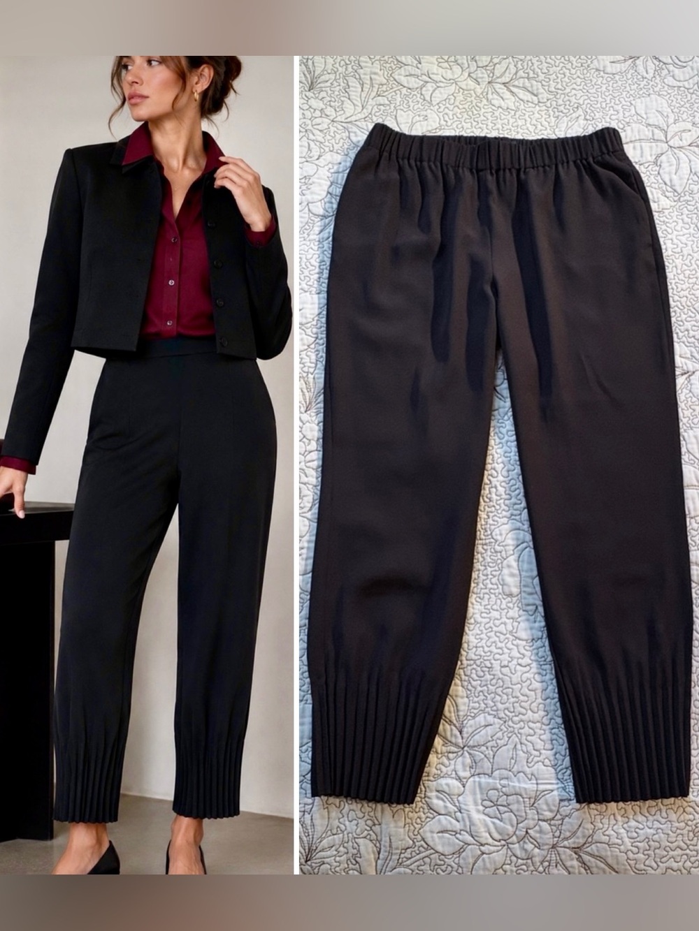 COS Black Cropped Pleated-Hem Ankle Pants, Size 4.